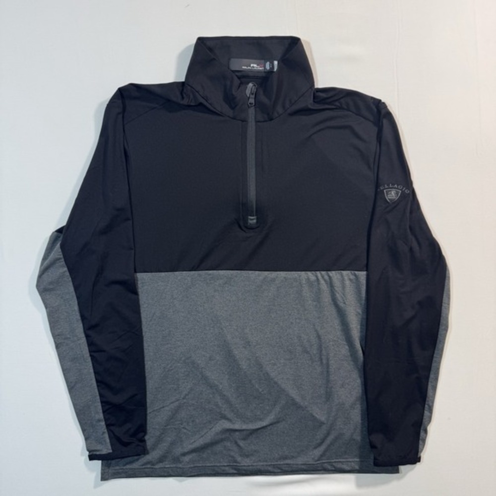 RLX Ralph Lauren 1/4 Zip Mens Large Black Performance Stretch Athletic Bellagio